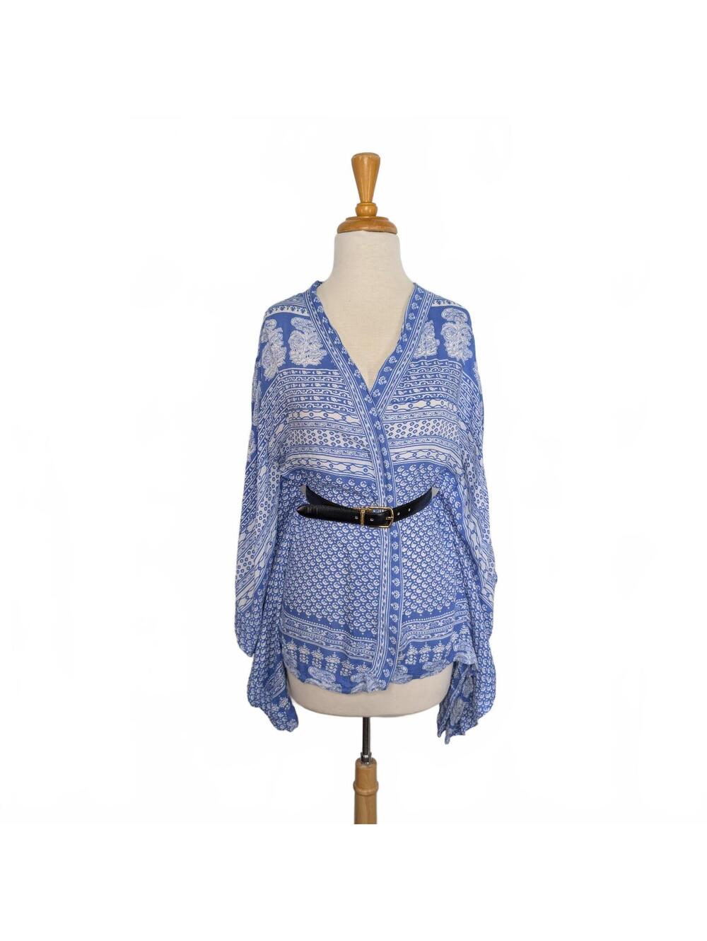 Palma Australia M Blue Caftan Top NO BELT Duster Cardigan CoverUp Boho Vacation